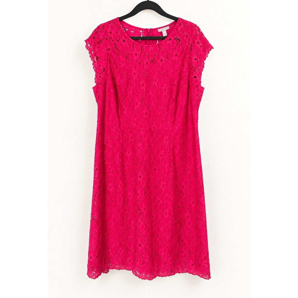 db Pink Floral Lace A-Line Knee Length Dress Round Neck Zip Women’s 18